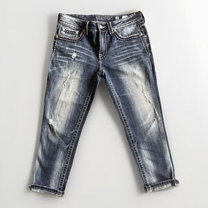 Miss Me Boyfriend Jeans Womens 28 Medium Wash Distressed Contrast Stitch JPB5014